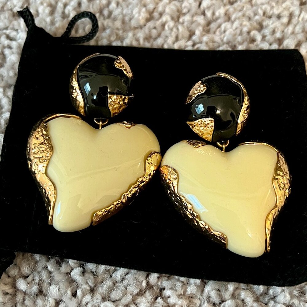 Zara Enamel and Gold Heart Drop Earrings, NEW
